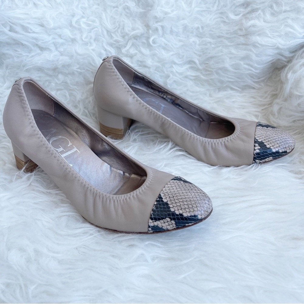 AGL Tan Leather Snakeskin Toe Cap Pumps 38.5